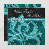 Invitation Jade Noir Paillettes Vertes Anniversaire des Seize (Devant / Derrière)