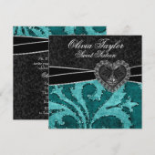 Invitation Jade Noir Paillettes Vertes Anniversaire Sweet Six (Devant / Derrière)