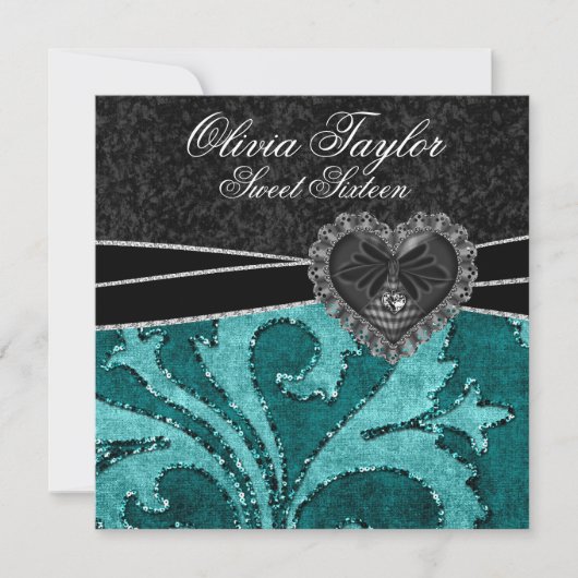 Invitation Jade Noir Paillettes Vertes Anniversaire Sweet Six (Devant)