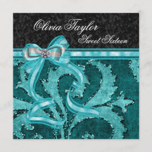 Invitation Jade noir Sweet sixteen de Parties scintillant ver