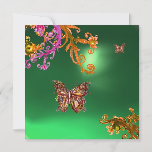 Invitation JADE PAPILLON VERT, rose jaune marron vif (Devant)
