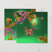 Invitation JADE PAPILLON VERT, rose vif jaune marron (Devant / Derrière)