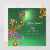 Invitation JADE PAPILLON VERT, rose vif jaune marron (Dos)