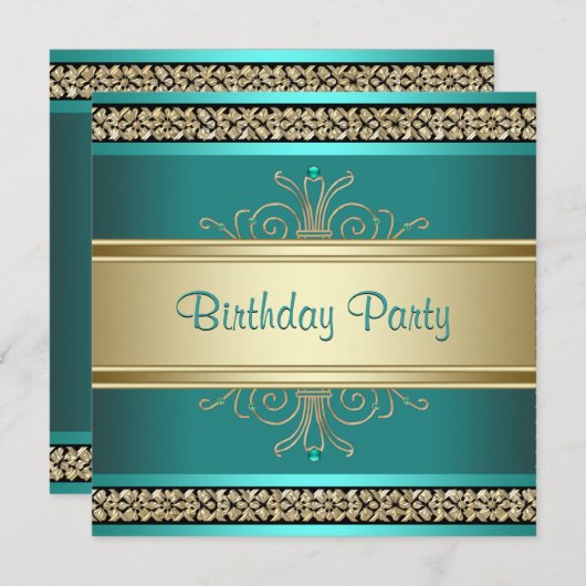 Invitation Jade Vert Or Noir Fête d'anniversaire de femme (Devant / Derrière)