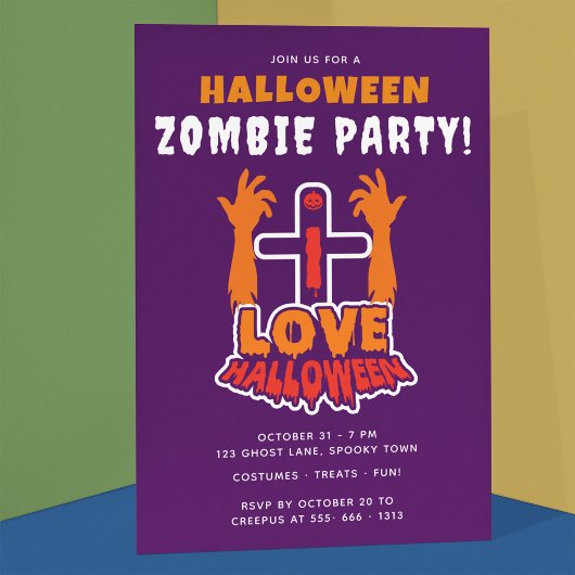 Invitation J'adore Halloween Déplaisant Zombie Hands Party