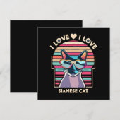Invitation J'adore le chat siamois (Devant / Derrière)