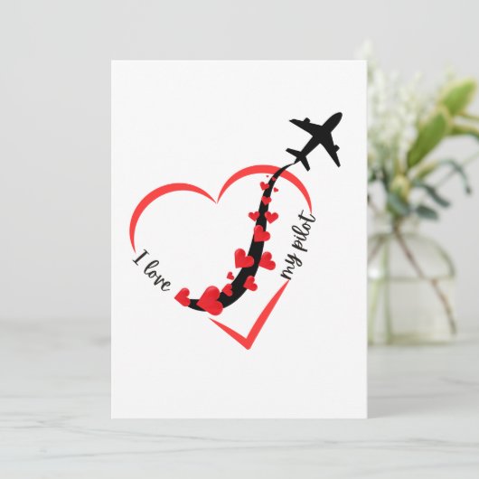 Invitation J'adore Mon Cœur de Pilote & Avion, Anniversaire, (Debout devant)