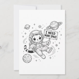 Invitation J'ai Besoin De Plus D'espace Drôle Chat Astronaute