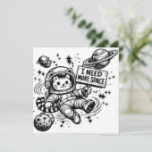 Invitation J'ai Besoin De Plus D'espace Drôle Chat Astronaute (Debout devant)