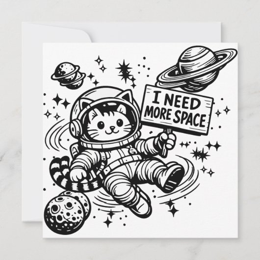 Invitation J'ai Besoin De Plus D'espace Drôle Chat Astronaute (Devant)