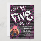 Invitation J'ai cinq dessus - Fille rose (Devant)