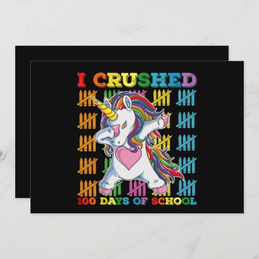 Invitation J'Ai Écrasé 100 Jours D'École Unicorne (Devant / Derrière)