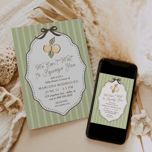 Invitation J'ai hâte de vous presser Fête de Bébé Citron Vert