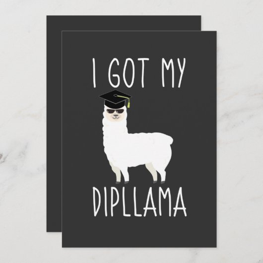 Invitation J'Ai Obtenu Mon Dipllama Graduation Llama Pun (Devant / Derrière)
