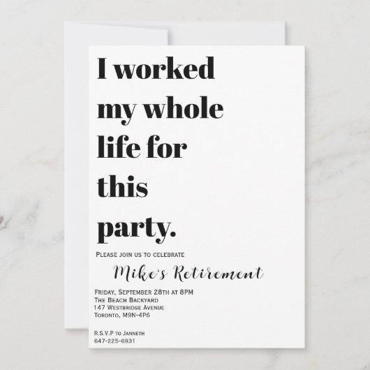 Invitation J'Ai Travaillé Toute Ma Vie Pour Ça ? (Devant)