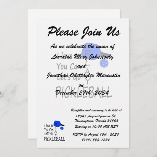 Invitation j'aime à vous peux laisse aller bleu de pickleball (Devant / Derrière)