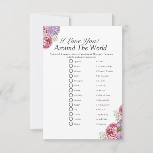 Invitation J'aime autour du monde fleuri jeu de douche nuptia (Devant)