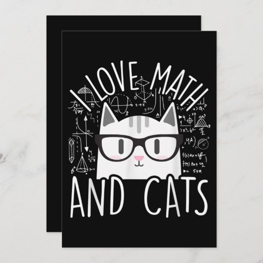 Invitation J'Aime Les Maths Et Les Chats Cute Kitty Chat (Devant / Derrière)