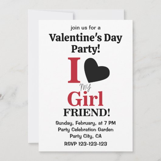 Invitation J'aime ma petite amie Saint Valentin (Devant)