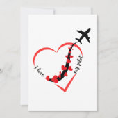 Invitation J'aime Mon Coeur Pilote & Avion, Anniversaire, Sim (Devant)