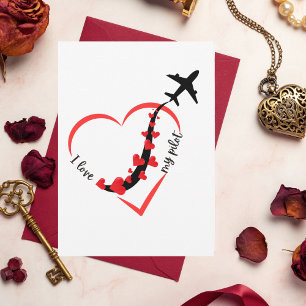 Invitation J'aime Mon Coeur Pilote & Avion, Simple Anniversai