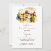Invitation Jaipur palais aquarelle mariage indien Haldi (Devant)