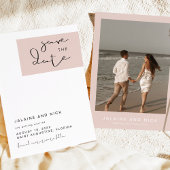 Invitation JALAINE Moderne Bleu bloc rose Enregistrer la date