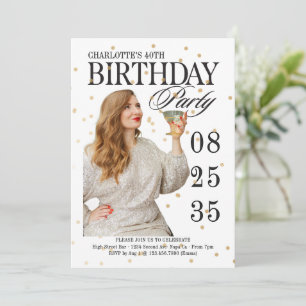 Invitation Jalon de script moderne Anniversaire tout âge Or