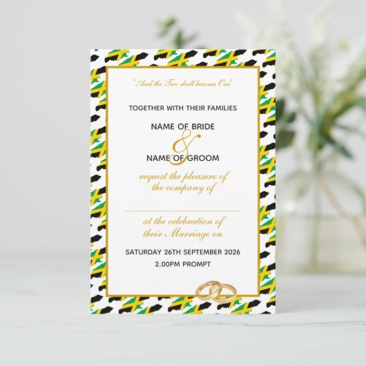 Invitation JAMAICA élégant avec Mariage de script or (Debout devant)