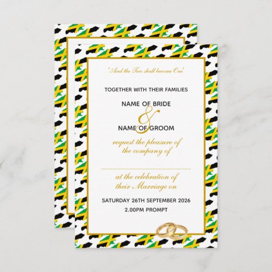 Invitation JAMAICA élégant avec Mariage de script or (Devant / Derrière)