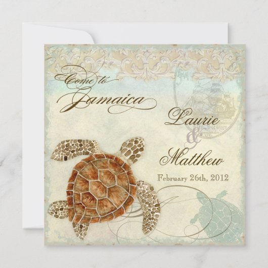 Invitation Jamaïque Tortue marine moderne Plage côtière moder (Dos)