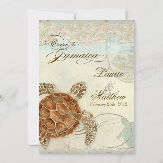 Invitation Jamaïque Tortue marine moderne Plage côtière moder (Dos)
