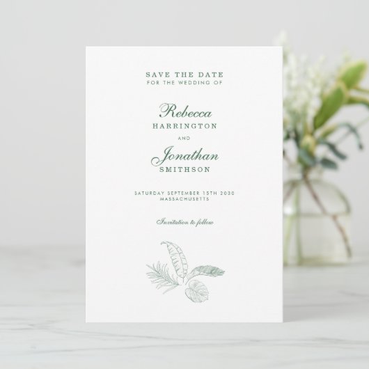Invitation Jambe Tropicale Vert Mariage Minimal Enregistrer L (Debout devant)