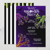 Invitation Jambes de Sorcière Fête d'Halloween Violet Ensorce (Devant / Derrière)