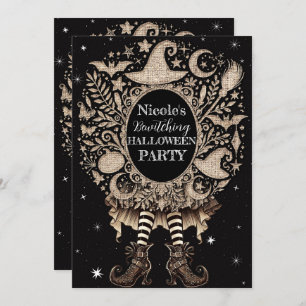 Invitation Jambes de sorcière Whimsical Rustic Burlap Hallowe