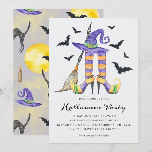 Invitation Jambes de sorcières d'Halloween et fête Casquette (Devant / Derrière)