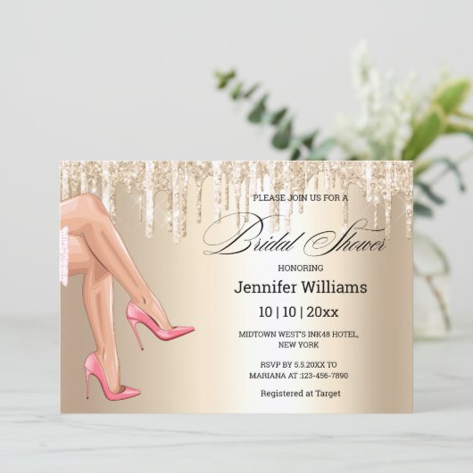 Invitation jambes sexy or parties scintillant nuptiale douche (Debout devant)