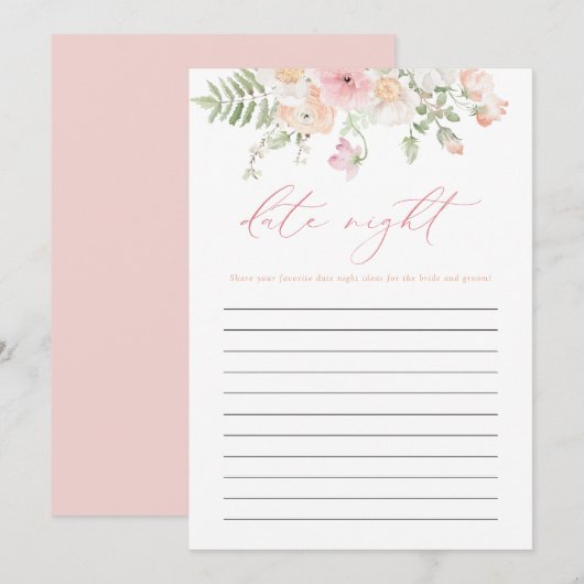 Invitation JANE Blush Rose Floral Date Nuit Idée Bride Jeu (Devant / Derrière)