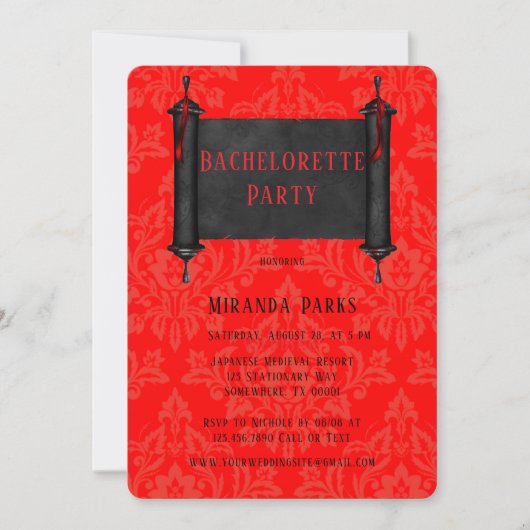 Invitation Japan Soll Rouge Noir Damask Bachelorette Party (Devant)
