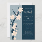 Invitation Japandi bleu cerisier mariage (Devant)