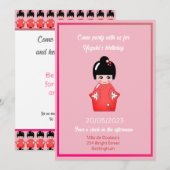 Invitation Japanese doll birthday party no3 (Devant / Derrière)