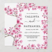 Invitation Japonais Mariage de la frontière fleurie de cerisi (Devant / Derrière)