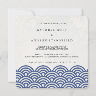 Invitation Japonais Seigaiha Vave Elégant Mariage Plage