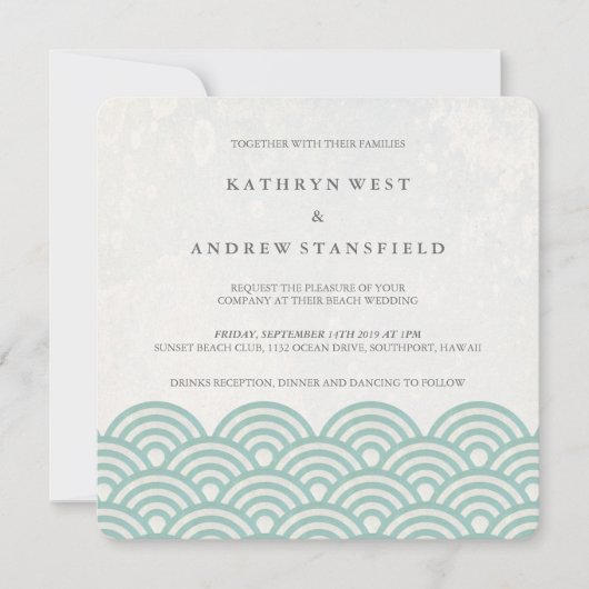 Invitation Japonais Seigaiha Vave Elégant Mariage Plage (Devant)