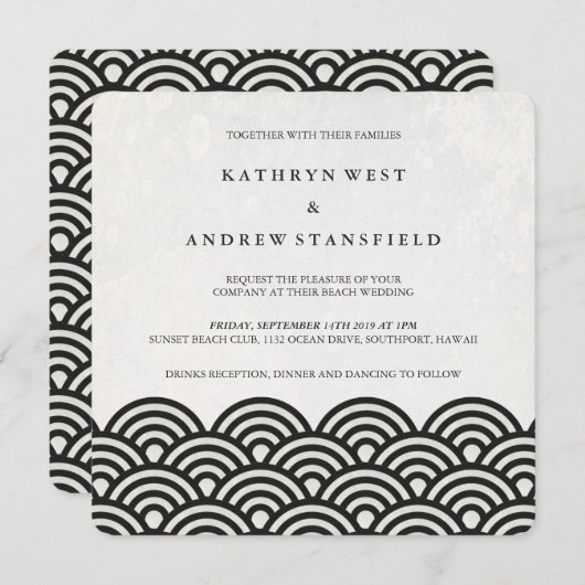 Invitation Japonais Seigaiha Vave Elégant Mariage Plage (Devant / Derrière)