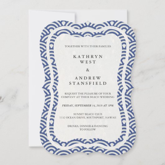 Invitation Japonais Seigaiha Vave Elégant Mariage Plage (Devant)