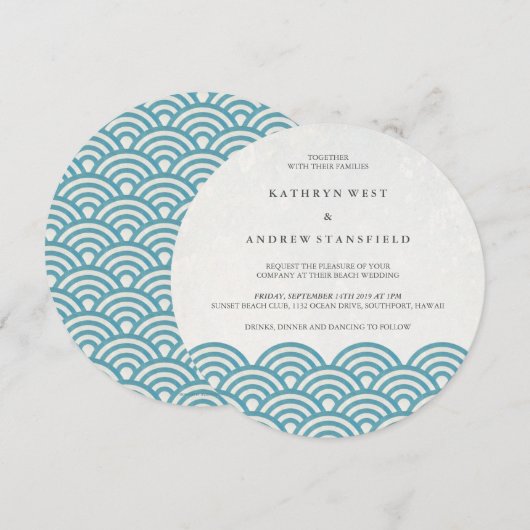Invitation Japonais Seigaiha Vave Elégant Mariage Plage (Devant / Derrière)
