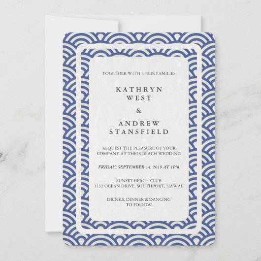 Invitation Japonais Seigaiha Vave Elégant Mariage Plage (Devant)