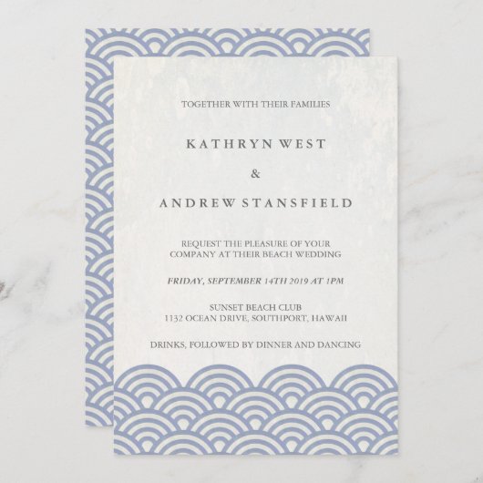 Invitation Japonais Seigaiha Vave Elégant Mariage Plage (Devant / Derrière)