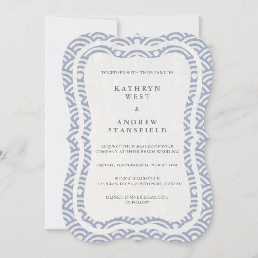 Invitation Japonais Seigaiha Vave Elégant Mariage Plage (Devant)